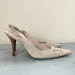 Theory Suede Sling Back Pumice Heels | Size 40